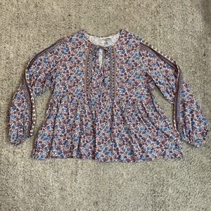 Southern Cotton Womens Blouse Large Bohemian Floral Long Sleeves